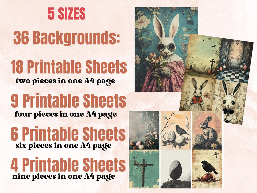 Fantasy Easter Collage Elements, Whimsical Surreal Easter Fussy Cut, Quirky Gothic Spring Clipart, Weird Junk Journal, Clipart Background
