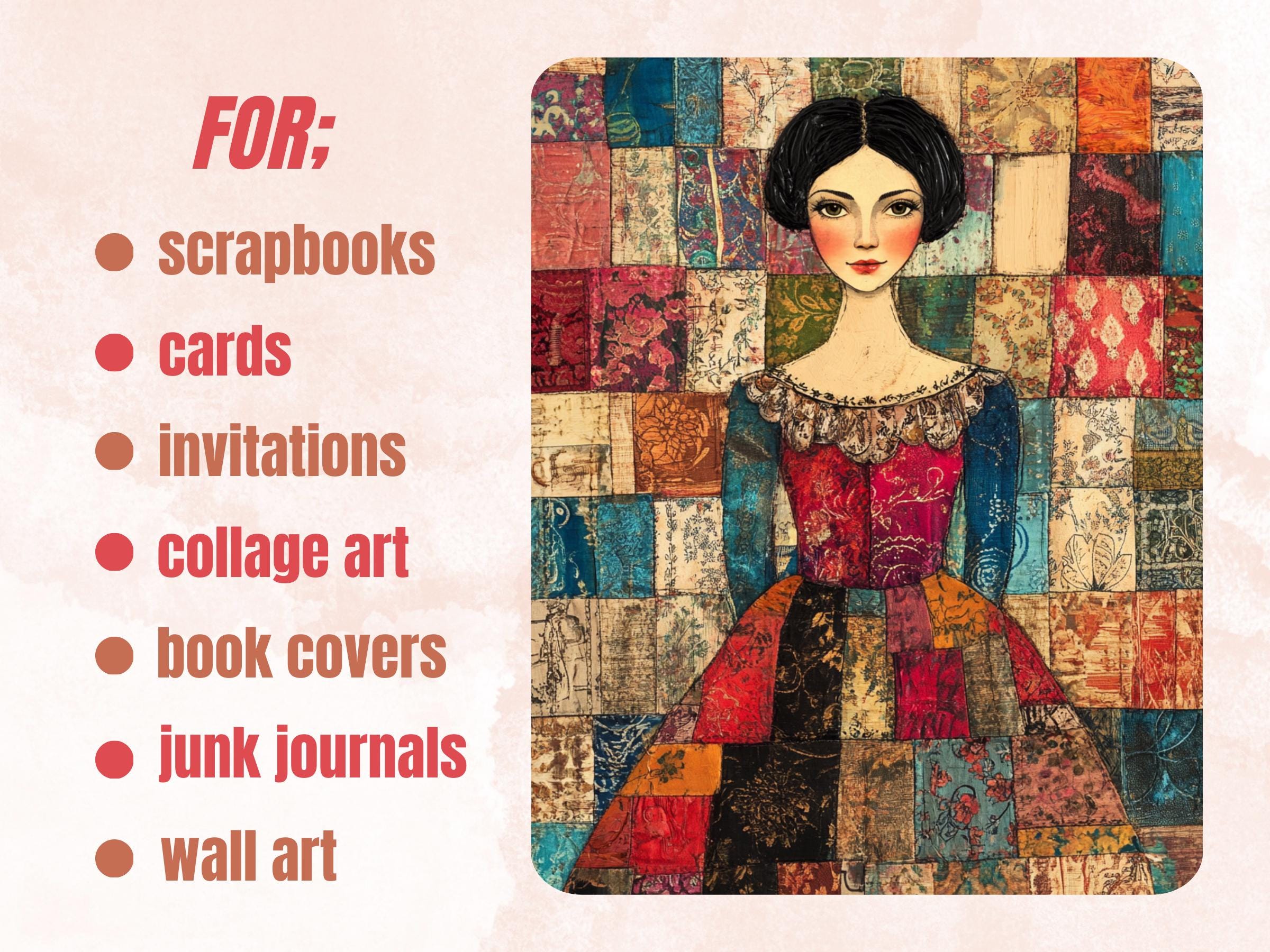 Whimsy Patchwork Collage Paper, Surreal Patchwork  Mixed Media Art Sheet, Whimsical Ephemera Images, Quirky Junk Journal, Scrapbook Paper