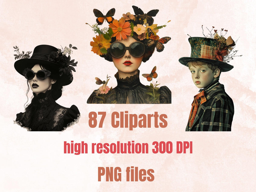 Gothic Spring Collage Elements, Whimsical Surreal Spring Fussy Cut, Dark Fantasy Floral Clipart, Weird Junk Journal, Clipart Background