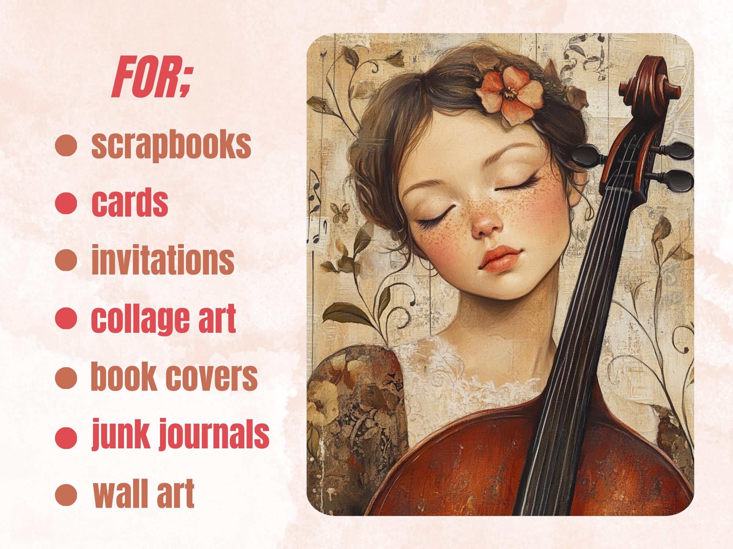 Music Muse Collage Paper, Surreal Music Mixed Media Sheet, Whimsy Ephemera Images, Quirky Junk Journal, Whimsical Scrapbook, CU, Digital Art