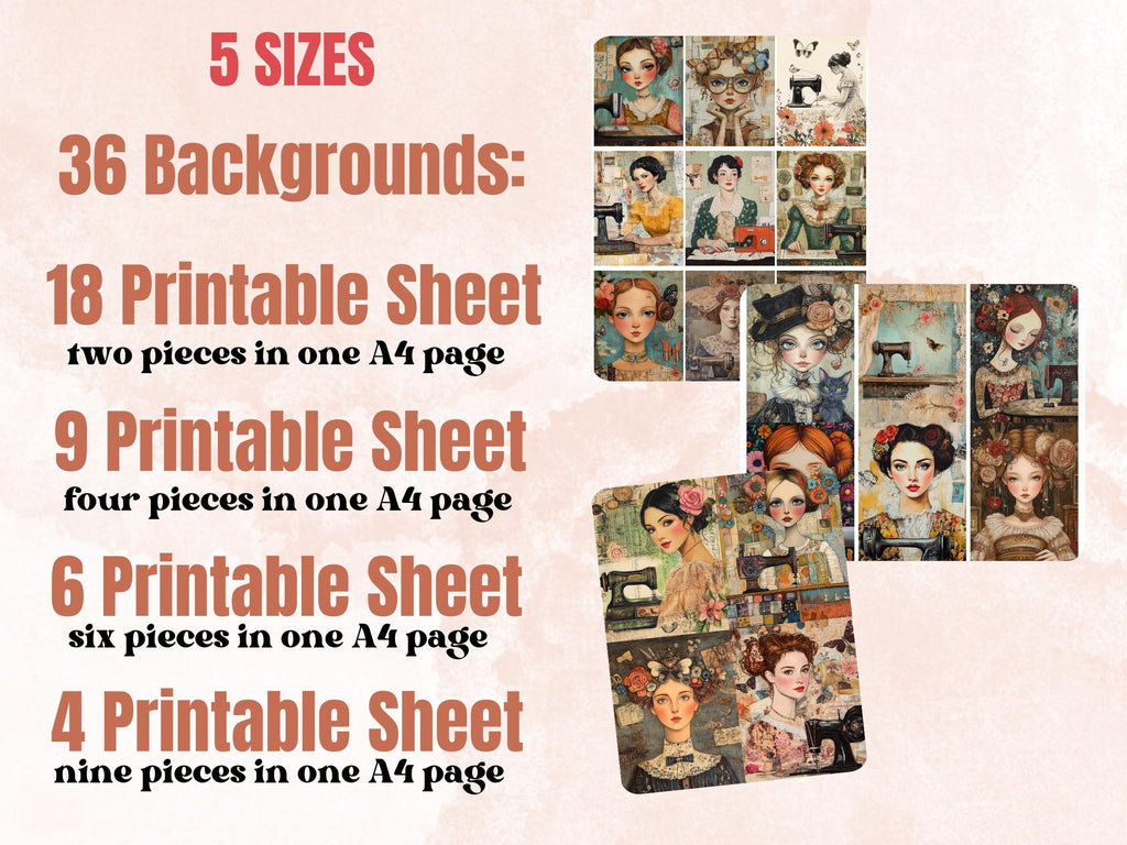 Sewing Secrets Collage Paper Kit, Surreal Sewing Mixed Media Sheet, Whimsical Retro Art Ephemera Images, CU, Printable Sheets, Scrapbooking
