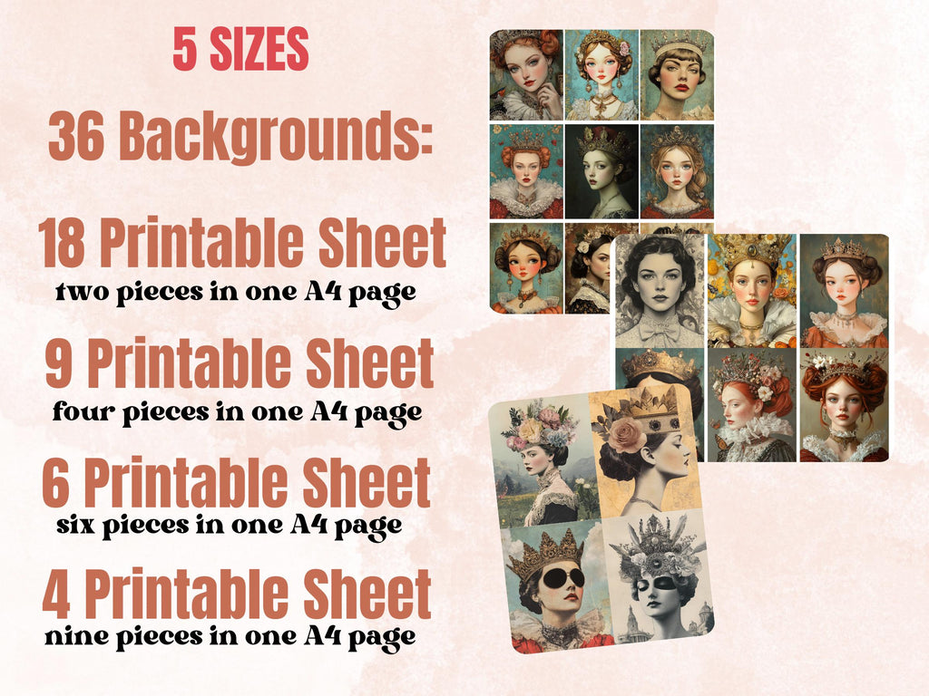 Royal Dreams Collage Paper Kit, Surreal Royal Mixed Media Art, Whimsical Elegant Ephemera, CU, Printable Sheets, Scrapbooking, Junk Journal
