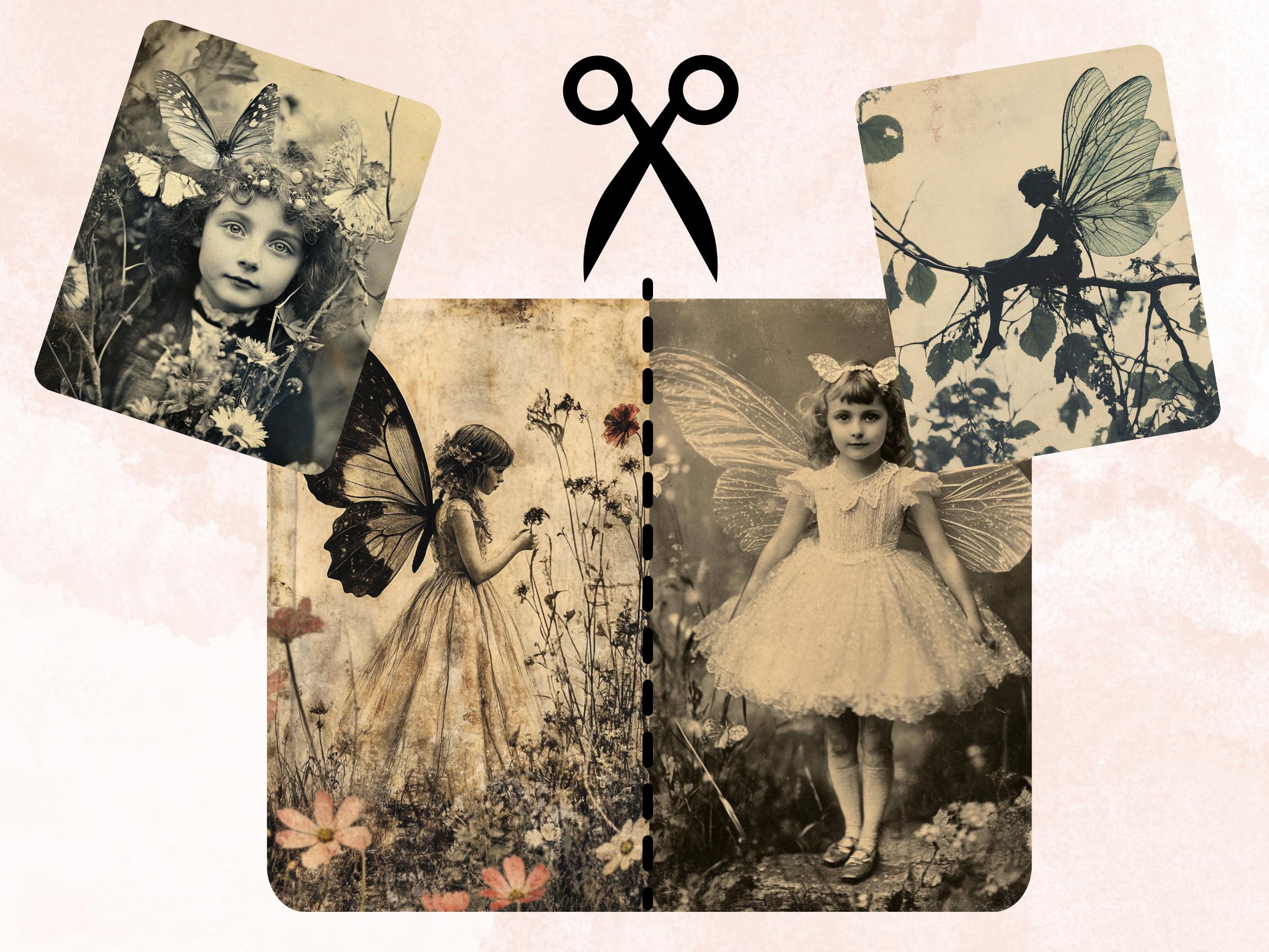 Whimsy Fairy Photography Paper, Surreal Fairy Mixed Media Sheet, Whimsical Fairy Ephemera Images, Vintage Quirky Journal, Scrapbook Paper