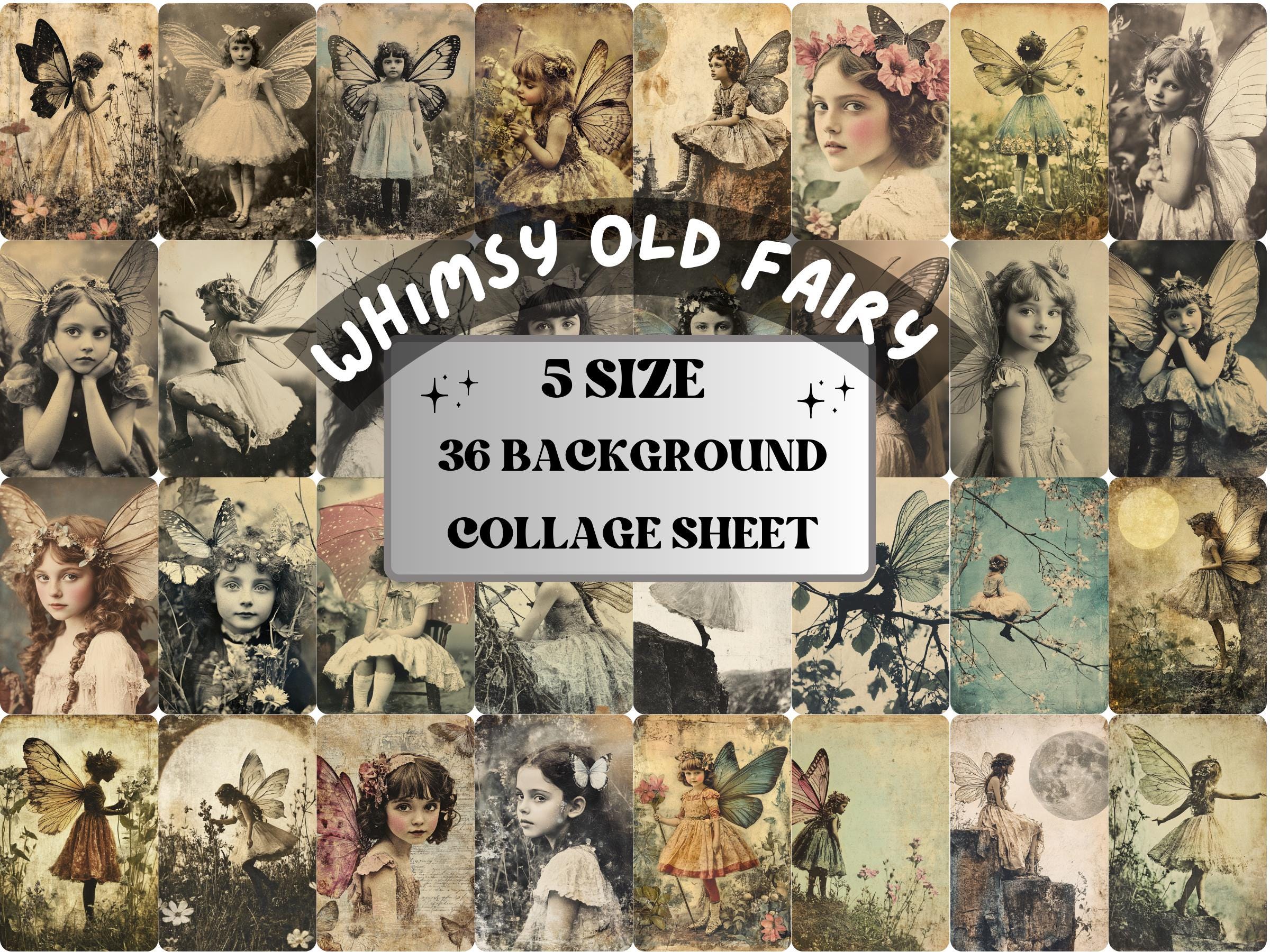 Whimsy Fairy Photography Paper, Surreal Fairy Mixed Media Sheet, Whimsical Fairy Ephemera Images, Vintage Quirky Journal, Scrapbook Paper