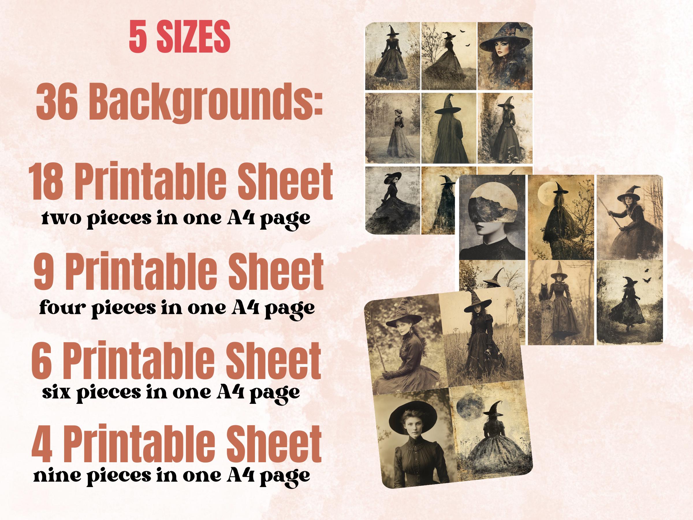 Whimsy Witch Photography Paper, Surreal Witch Mixed Media Sheet, Whimsical Witch Ephemera Images, Vintage Quirky Journal, Scrapbook Paper