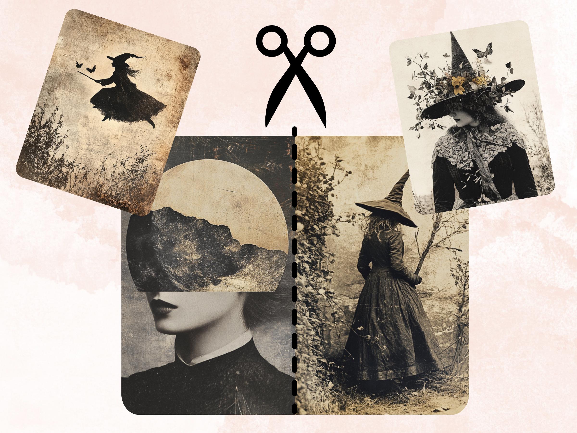 Whimsy Witch Photography Paper, Surreal Witch Mixed Media Sheet, Whimsical Witch Ephemera Images, Vintage Quirky Journal, Scrapbook Paper