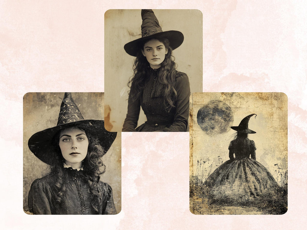 Whimsy Witch Photography Paper, Surreal Witch Mixed Media Sheet, Whimsical Witch Ephemera Images, Vintage Quirky Journal, Scrapbook Paper