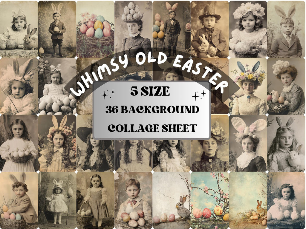 Whimsy Easter Photography Paper, Surreal Easter Mixed Media Sheet, Whimsical Easter Ephemera Images, Vintage Quirky Journal, Scrapbook Paper