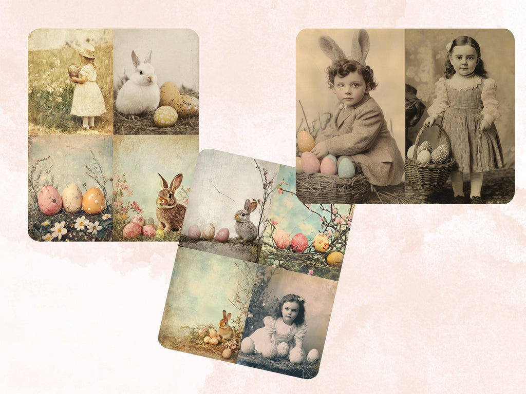 Whimsy Easter Photography Paper, Surreal Easter Mixed Media Sheet, Whimsical Easter Ephemera Images, Vintage Quirky Journal, Scrapbook Paper