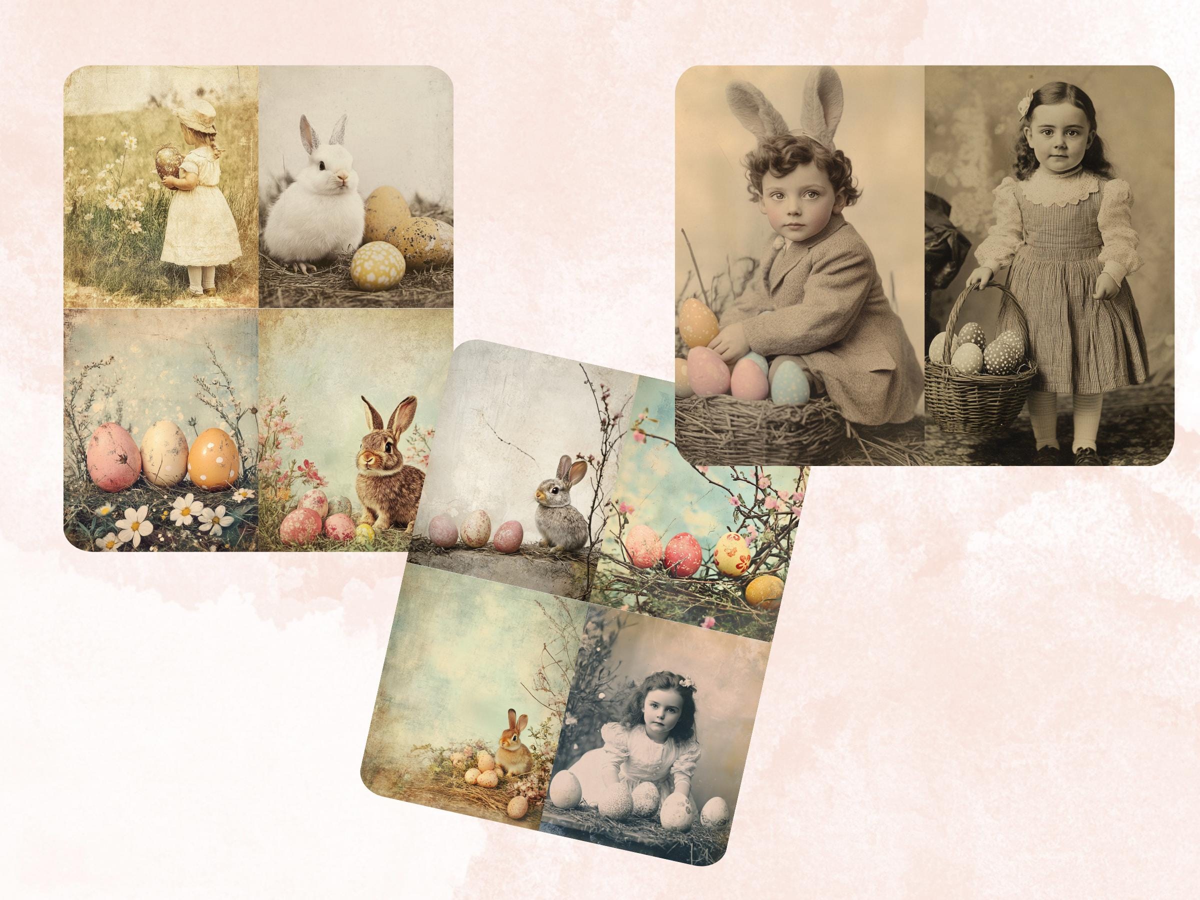 Whimsy Easter Photography Paper, Surreal Easter Mixed Media Sheet, Whimsical Easter Ephemera Images, Vintage Quirky Journal, Scrapbook Paper