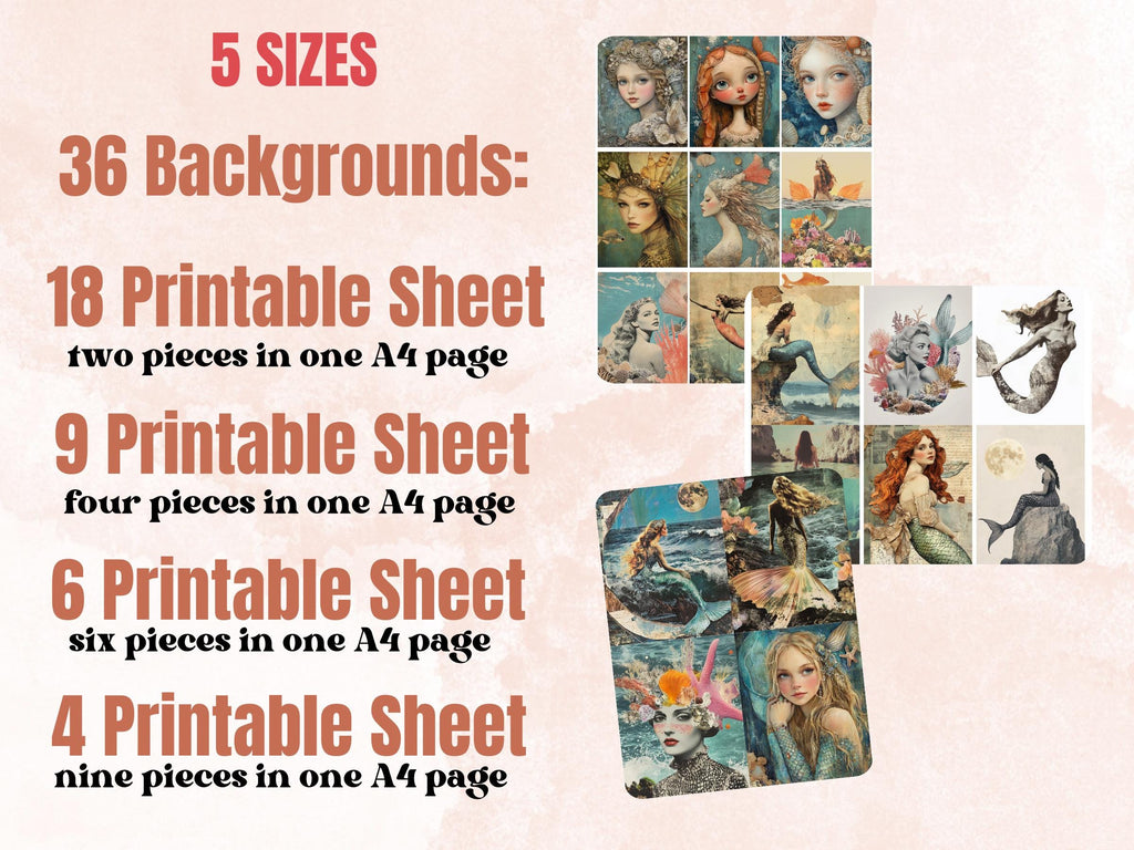 Whimsy Mermaid Collage Paper Kit, Surreal Underwater Mixed Media Sheet, Whimsical Mermaid Ephemera, Under the Sea Quirky Journal, Scrapbook