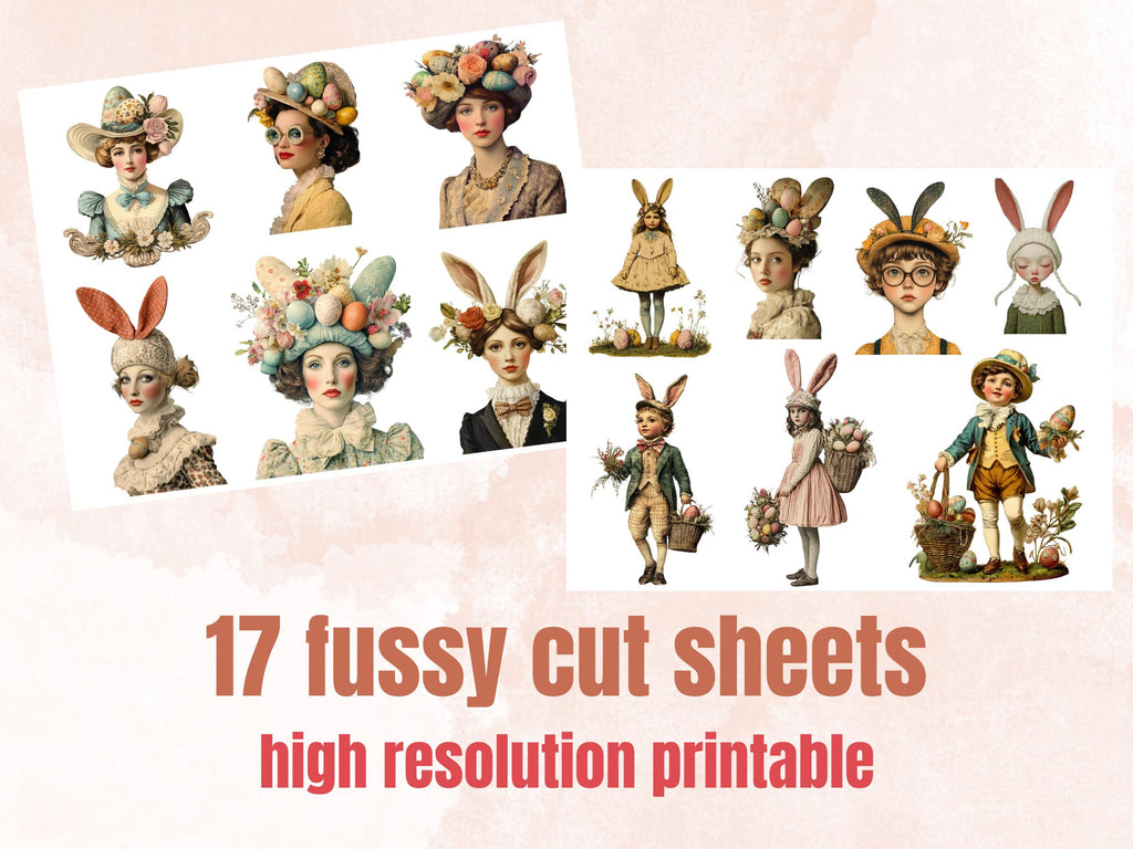 Whimsy Easter Collage Elements, Whimsical Surreal Easter Fussy Cut, Quirky Floral Spring Clipart, Weird Junk Journal, Clipart Background