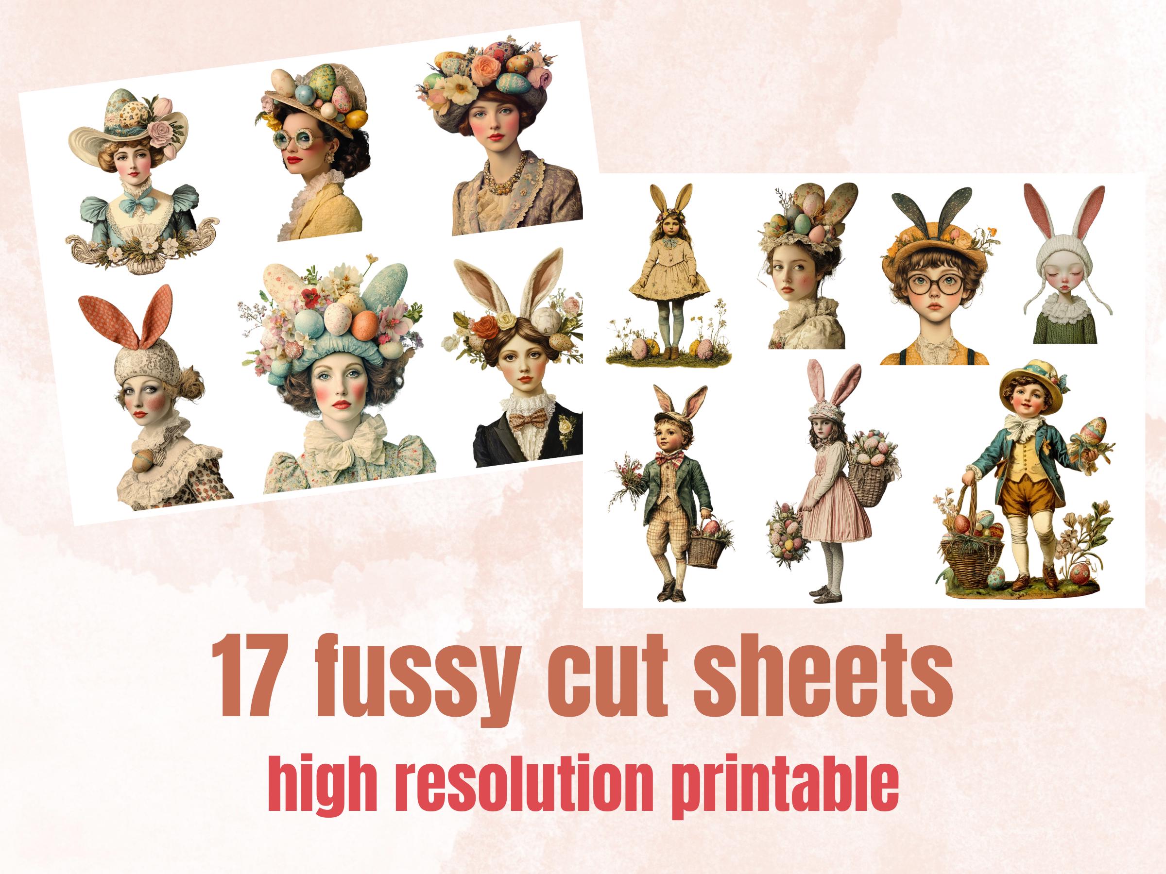 Whimsy Easter Collage Elements, Whimsical Surreal Easter Fussy Cut, Quirky Floral Spring Clipart, Weird Junk Journal, Clipart Background