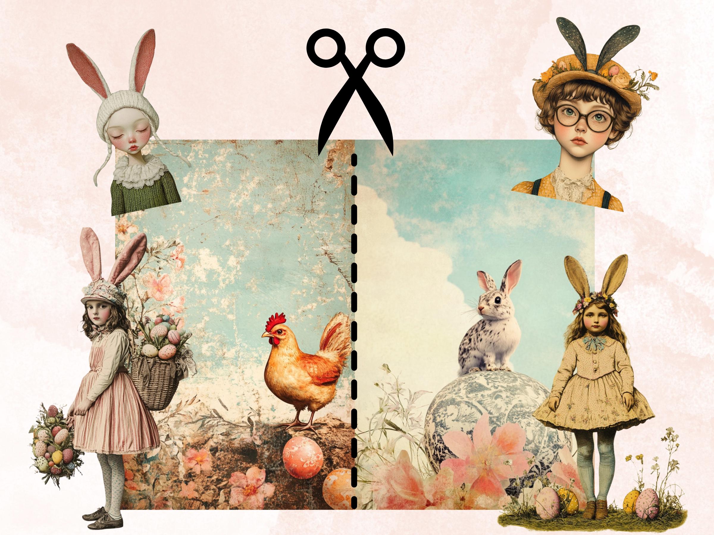 Whimsy Easter Collage Elements, Whimsical Surreal Easter Fussy Cut, Quirky Floral Spring Clipart, Weird Junk Journal, Clipart Background