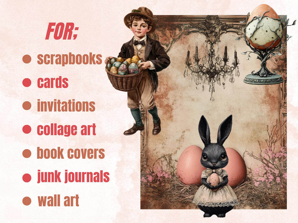 Fantasy Easter Collage Elements, Whimsical Surreal Easter Fussy Cut, Quirky Gothic Spring Clipart, Weird Junk Journal, Clipart Background