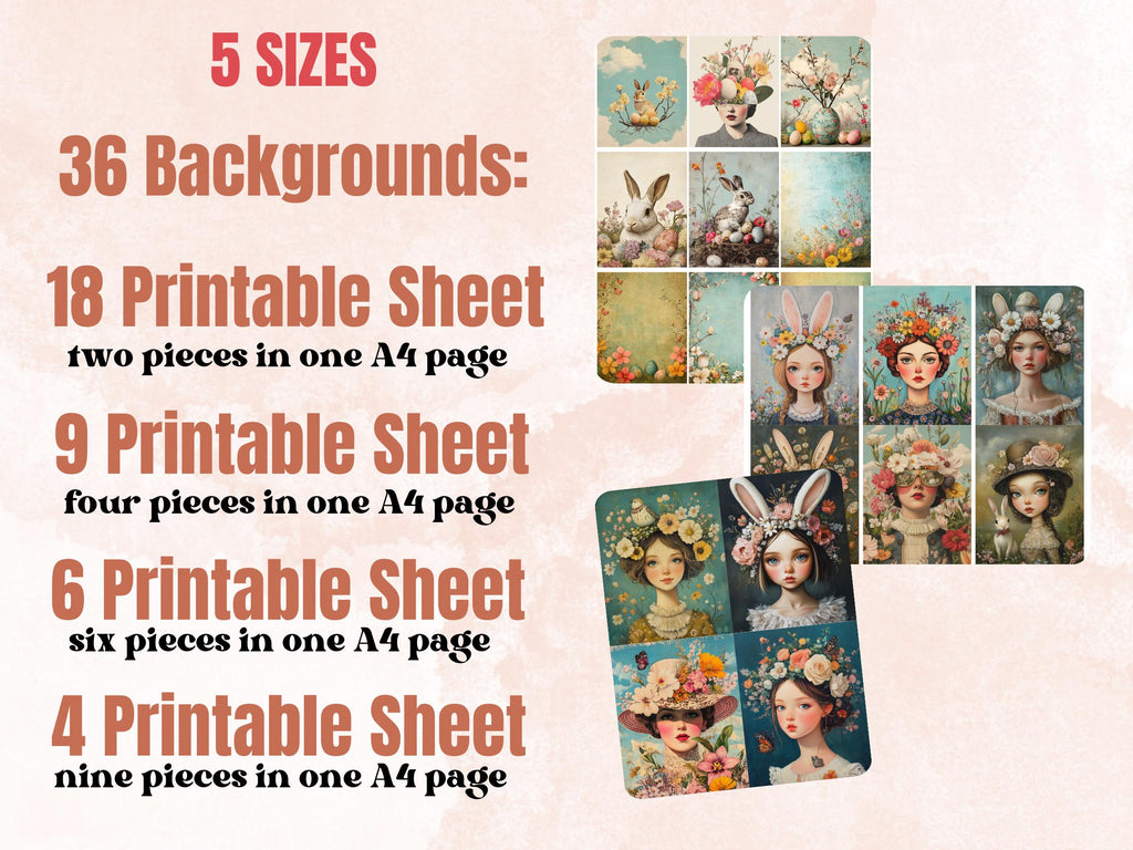 Whimsy Easter Blooming Collage Paper, Surreal Floral Mixed Media Sheet, Whimsical Ephemera Images, Quirky Journal, Easter Scrapbook Paper