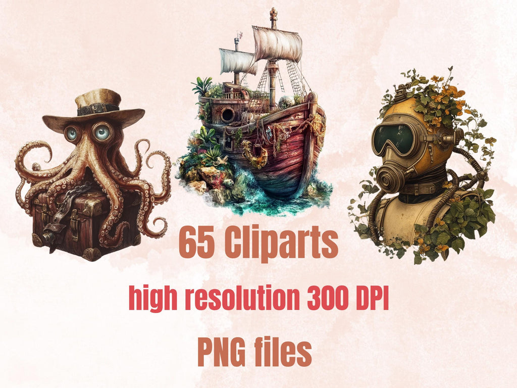 Whimsy Underwater Collage Elements, Surreal Under the Sea Fussy Cut, Quirky Underwater Clipart, Whimsical Junk Journal, Mixed Media Sheet