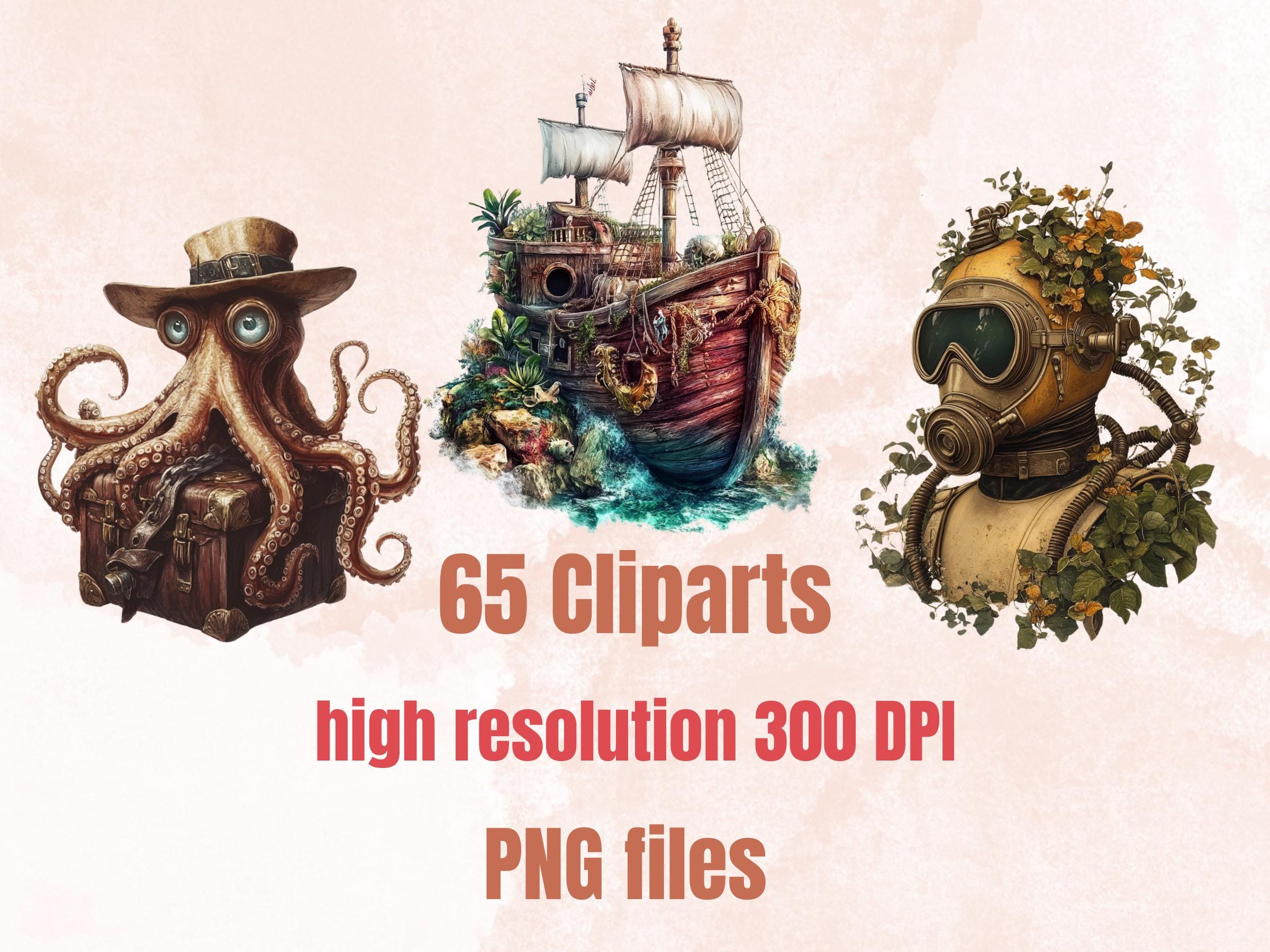 Whimsy Underwater Collage Elements, Surreal Under the Sea Fussy Cut, Quirky Underwater Clipart, Whimsical Junk Journal, Mixed Media Sheet