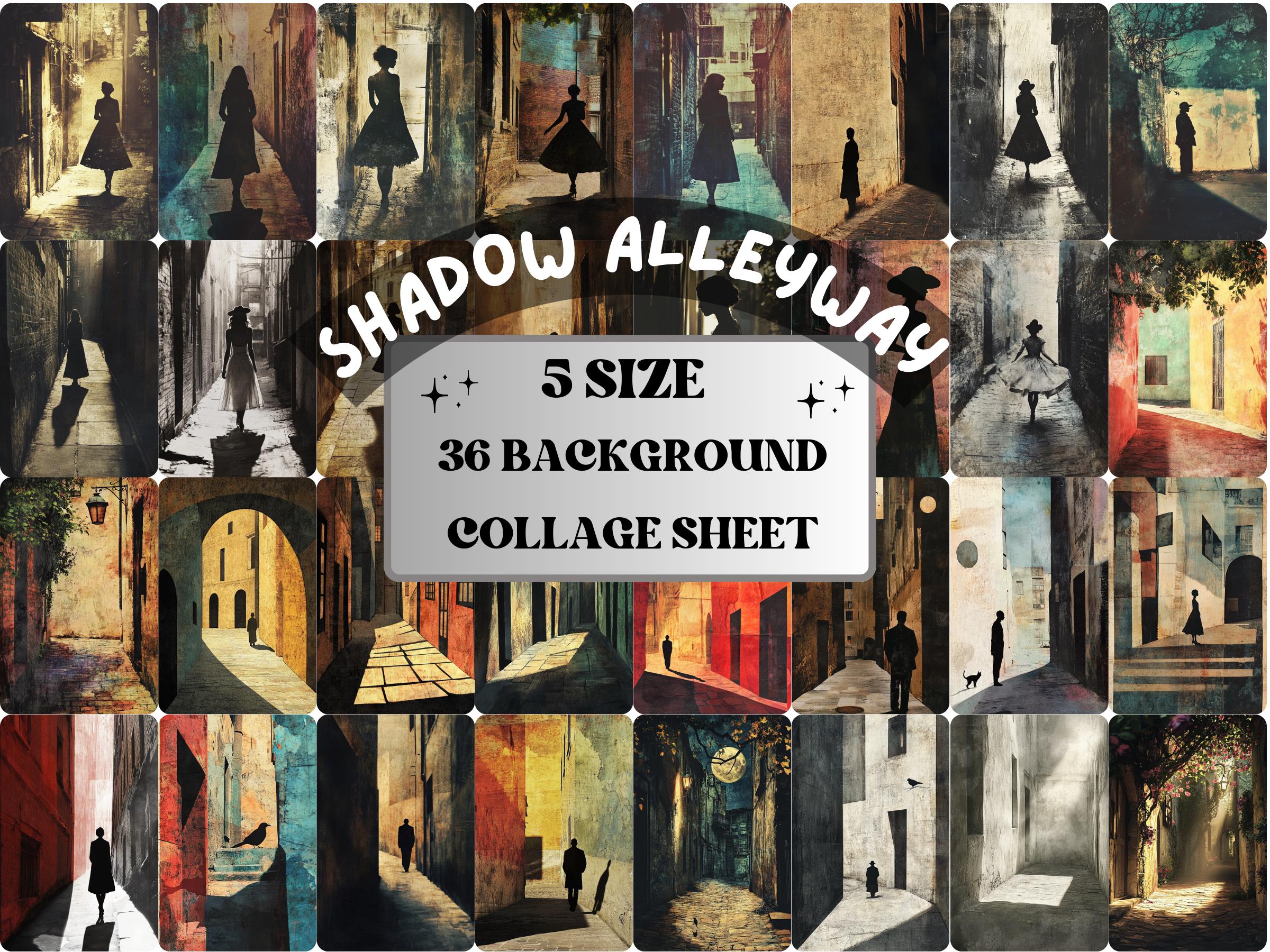Shadow Alleyway Collage Paper Kit, Surreal Alleyway Mixed Media Sheet, Whimsical Shadow Ephemera Images, Quirky Journal, Scrapbook Paper