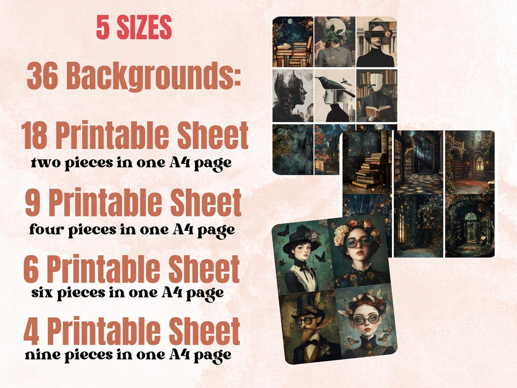 Dark Academia Collage Paper, Whimsy Surreal Academy Mixed Media Art Sheet, Whimsical Ephemera Images, School Junk Journal, Scrapbook Paper