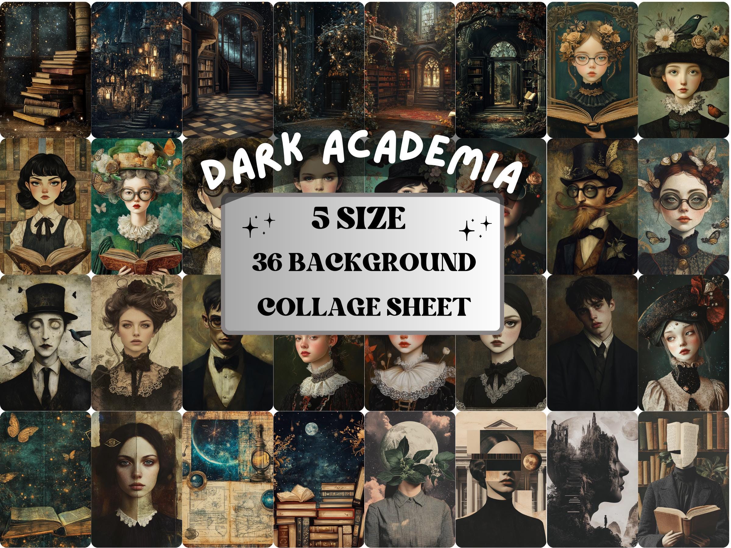 Dark Academia Collage Paper, Whimsy Surreal Academy Mixed Media Art Sheet, Whimsical Ephemera Images, School Junk Journal, Scrapbook Paper