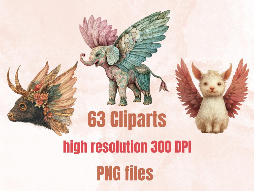 Whimsy Wings Collage Elements, Whimsical Surreal Birds Fussy Cut, Quirky Weird Clipart, Fairy Junk Journal, Wings Clipart Background