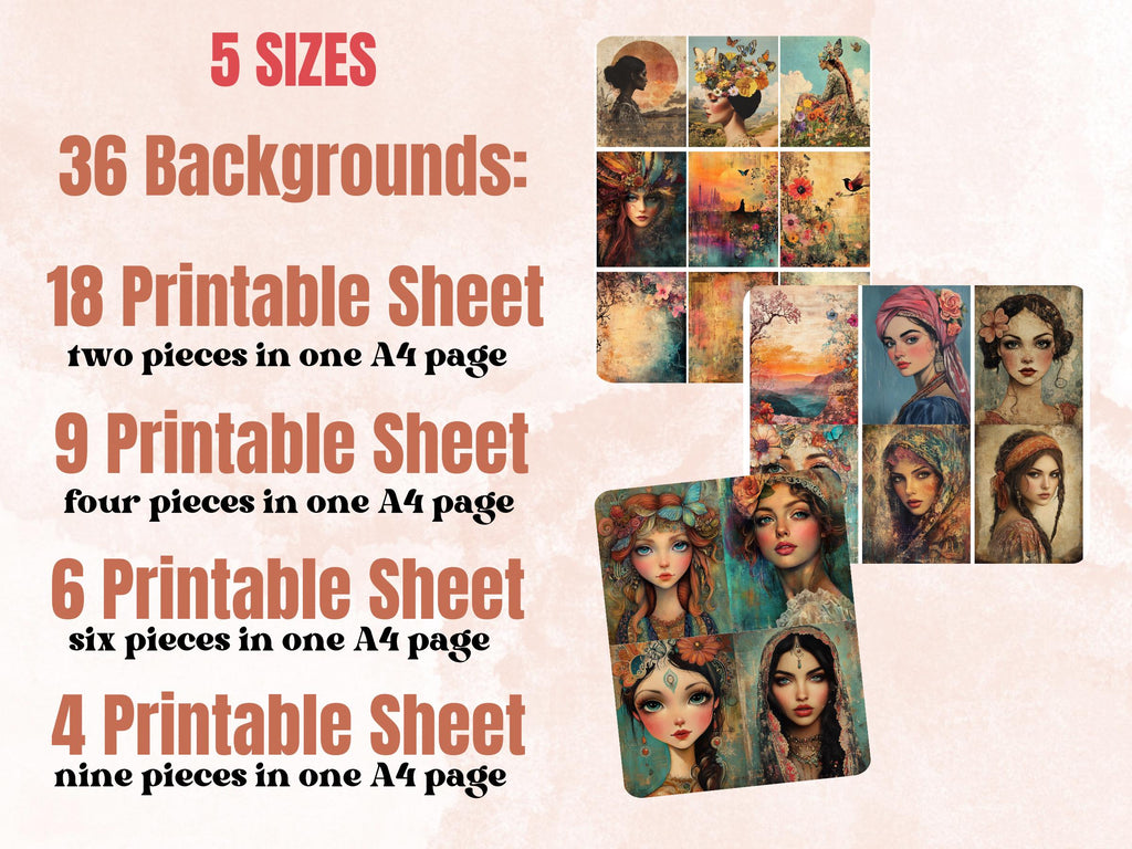 Whimsy Gypsy Soul Collage Paper, Gypsy Surreal Mixed Media Sheet, Whimsical Bohemian Ephemera Image, Quirky Junk Journal, Scrapbook Paper