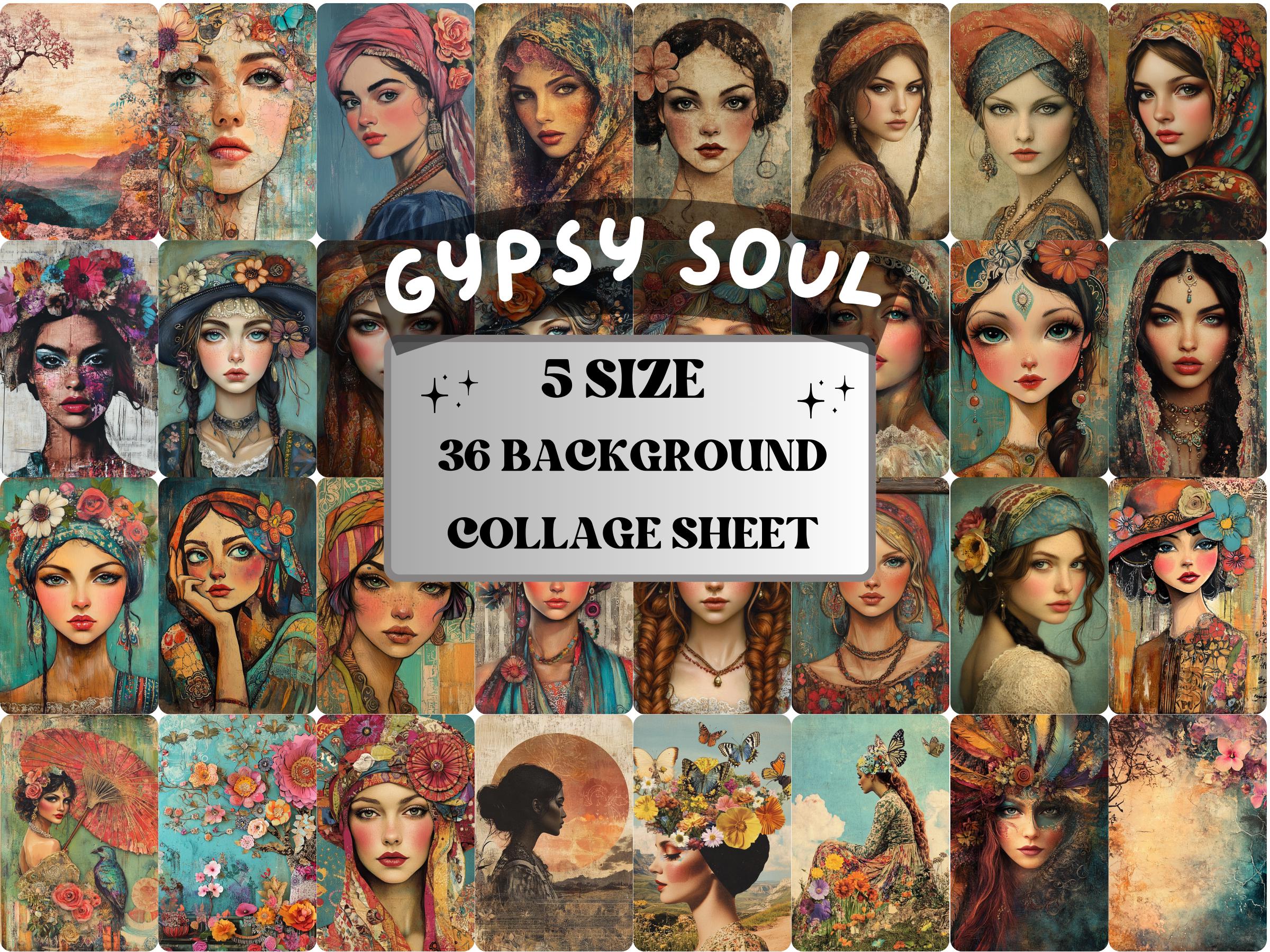 Whimsy Gypsy Soul Collage Paper, Gypsy Surreal Mixed Media Sheet, Whimsical Bohemian Ephemera Image, Quirky Junk Journal, Scrapbook Paper