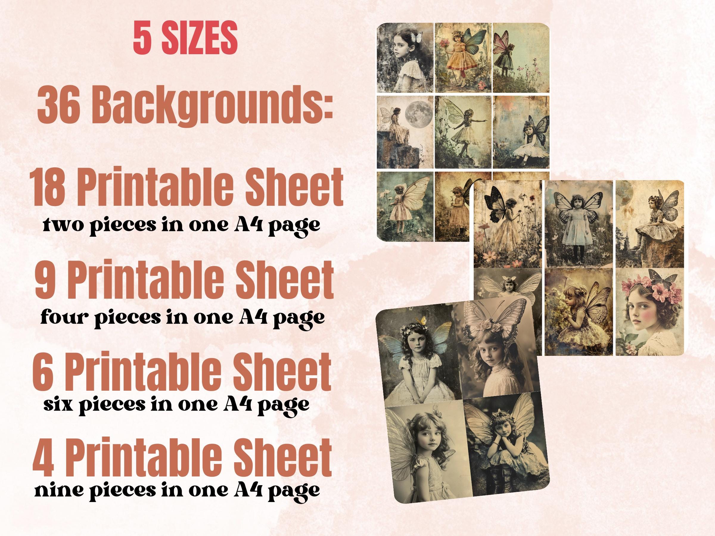 Whimsy Fairy Photography Paper, Surreal Fairy Mixed Media Sheet, Whimsical Fairy Ephemera Images, Vintage Quirky Journal, Scrapbook Paper