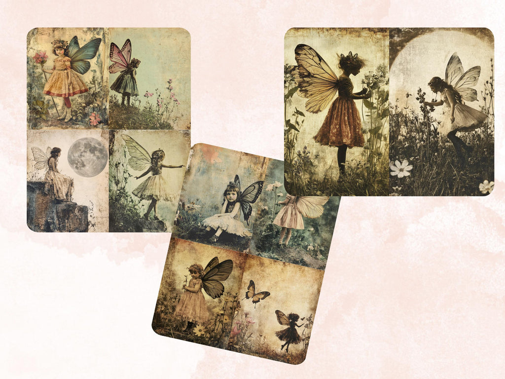 Whimsy Fairy Photography Paper, Surreal Fairy Mixed Media Sheet, Whimsical Fairy Ephemera Images, Vintage Quirky Journal, Scrapbook Paper