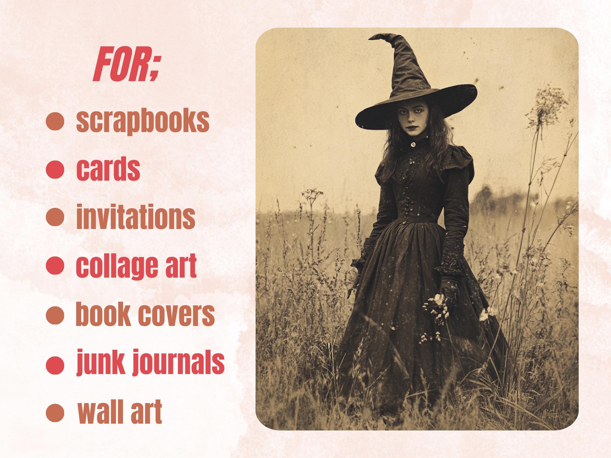 Whimsy Witch Photography Paper, Surreal Witch Mixed Media Sheet, Whimsical Witch Ephemera Images, Vintage Quirky Journal, Scrapbook Paper