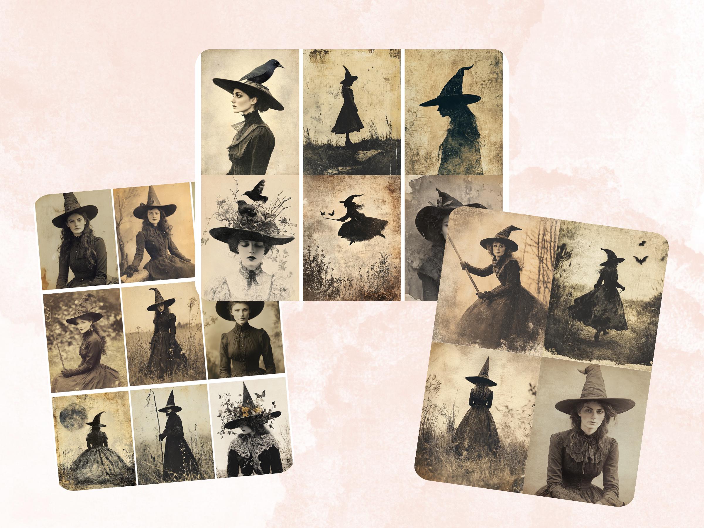Whimsy Witch Photography Paper, Surreal Witch Mixed Media Sheet, Whimsical Witch Ephemera Images, Vintage Quirky Journal, Scrapbook Paper