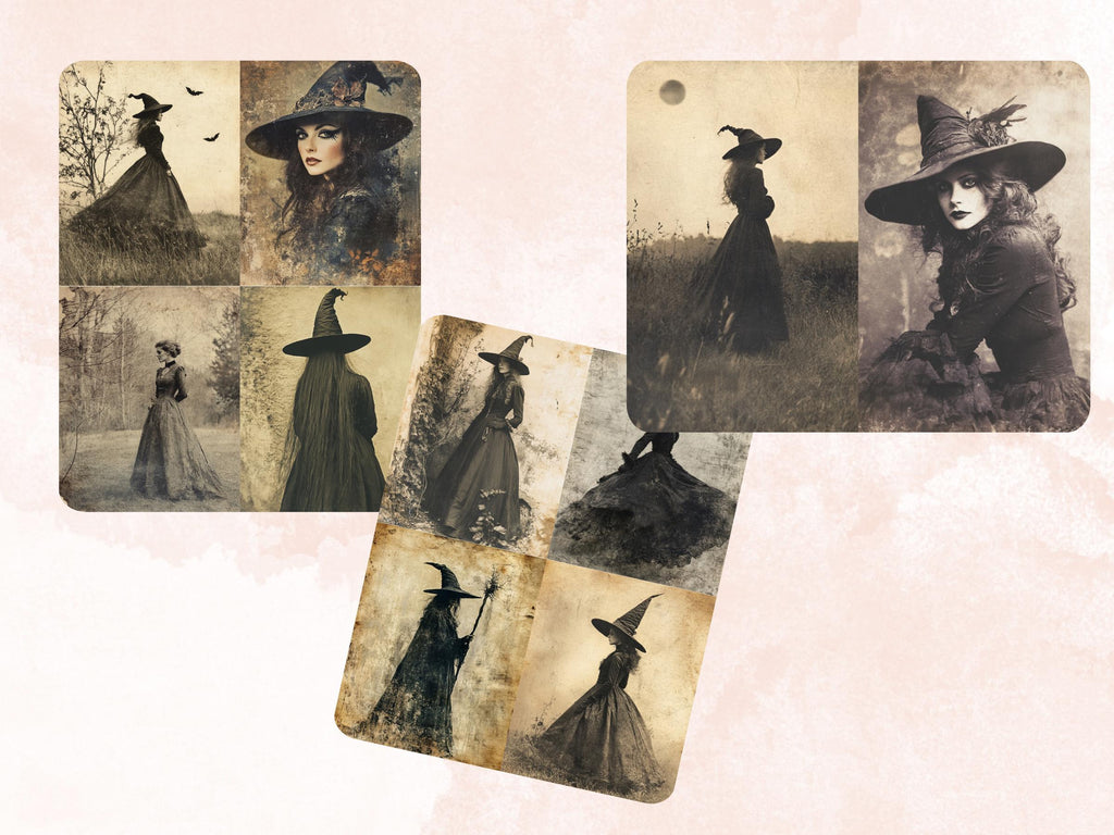 Whimsy Witch Photography Paper, Surreal Witch Mixed Media Sheet, Whimsical Witch Ephemera Images, Vintage Quirky Journal, Scrapbook Paper