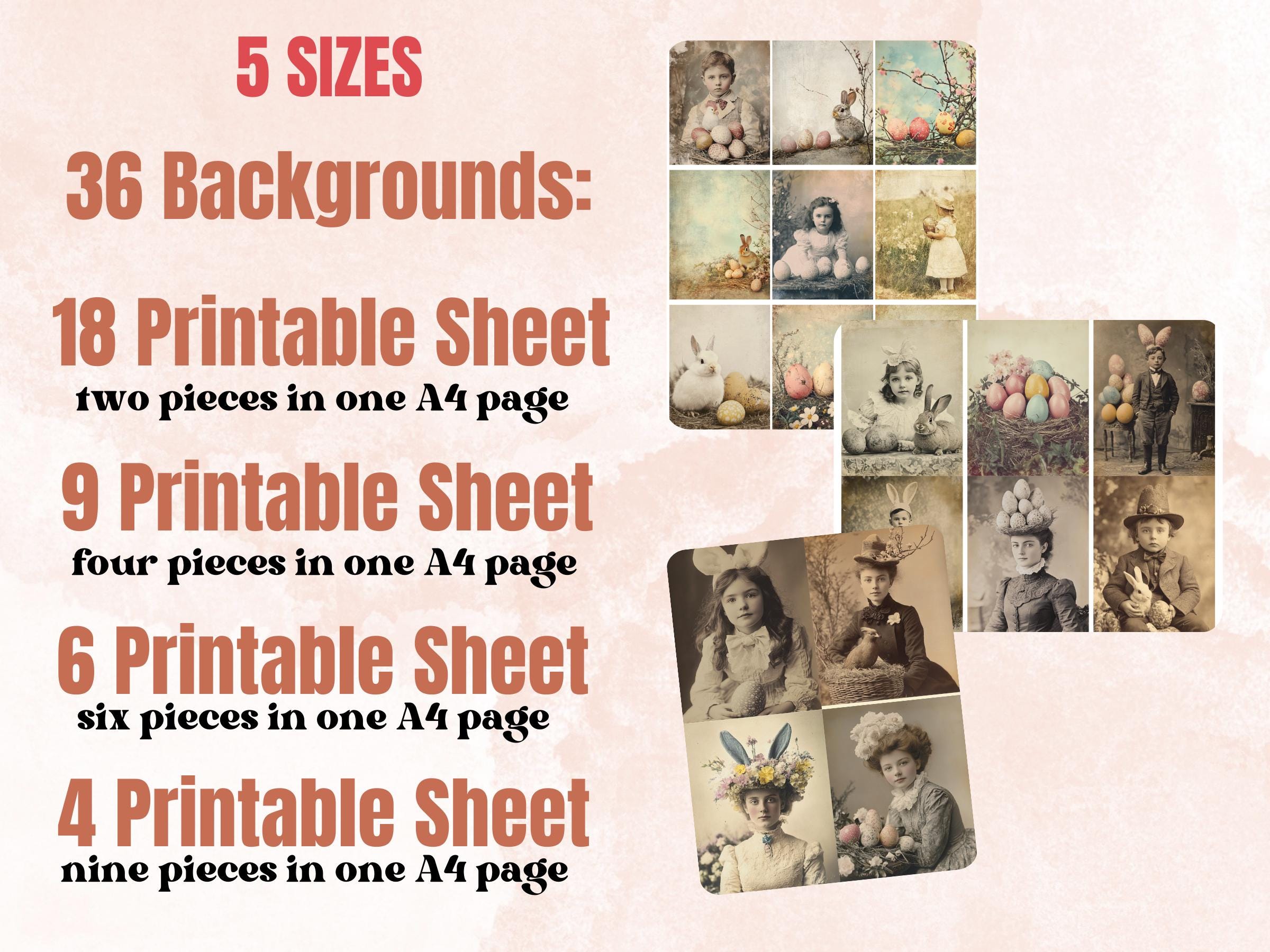 Whimsy Easter Photography Paper, Surreal Easter Mixed Media Sheet, Whimsical Easter Ephemera Images, Vintage Quirky Journal, Scrapbook Paper