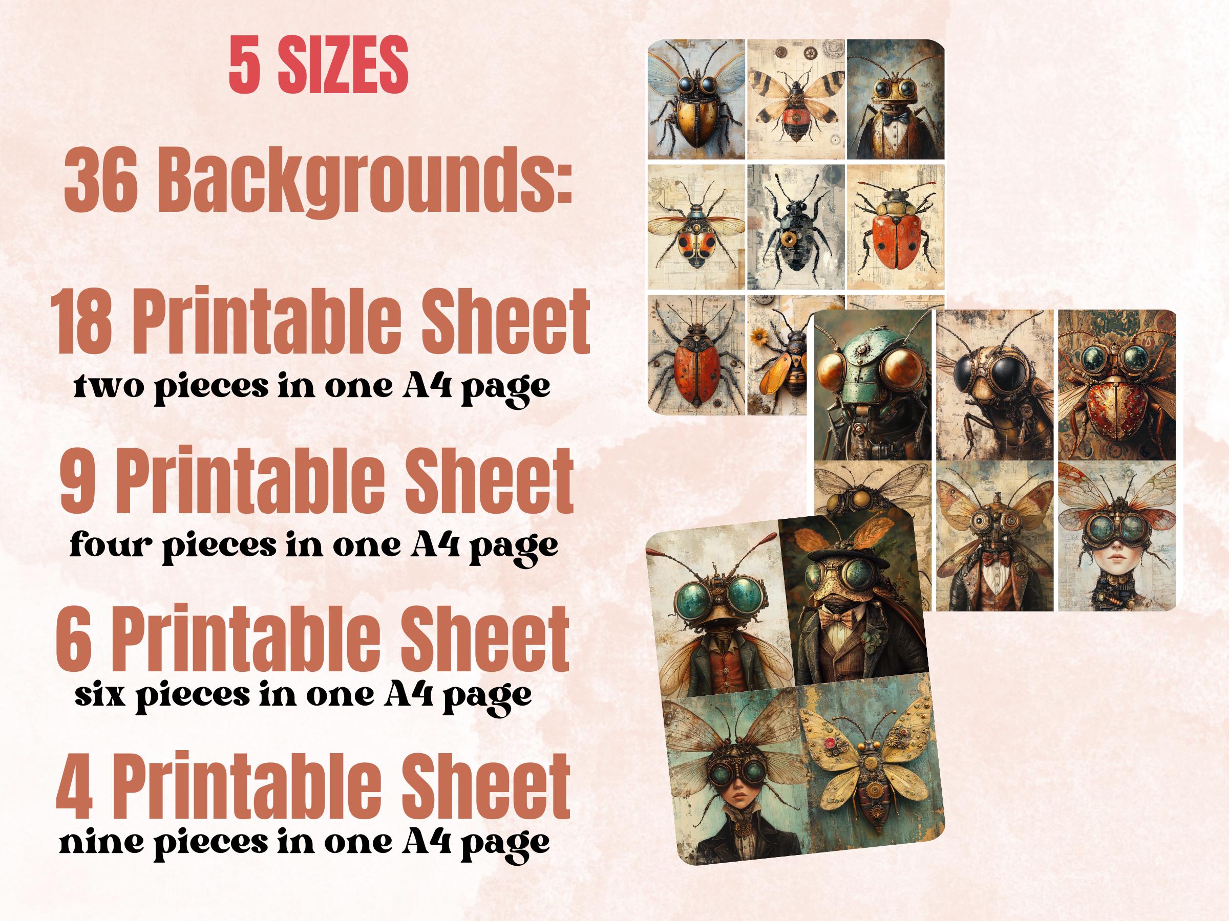 Steampunk Bug Collage Paper, Surreal Steampunk Insect Mixed Media Art, Whimsy Bugs Ephemera Images, Quirky Journal, Specimen Scrapbook Paper