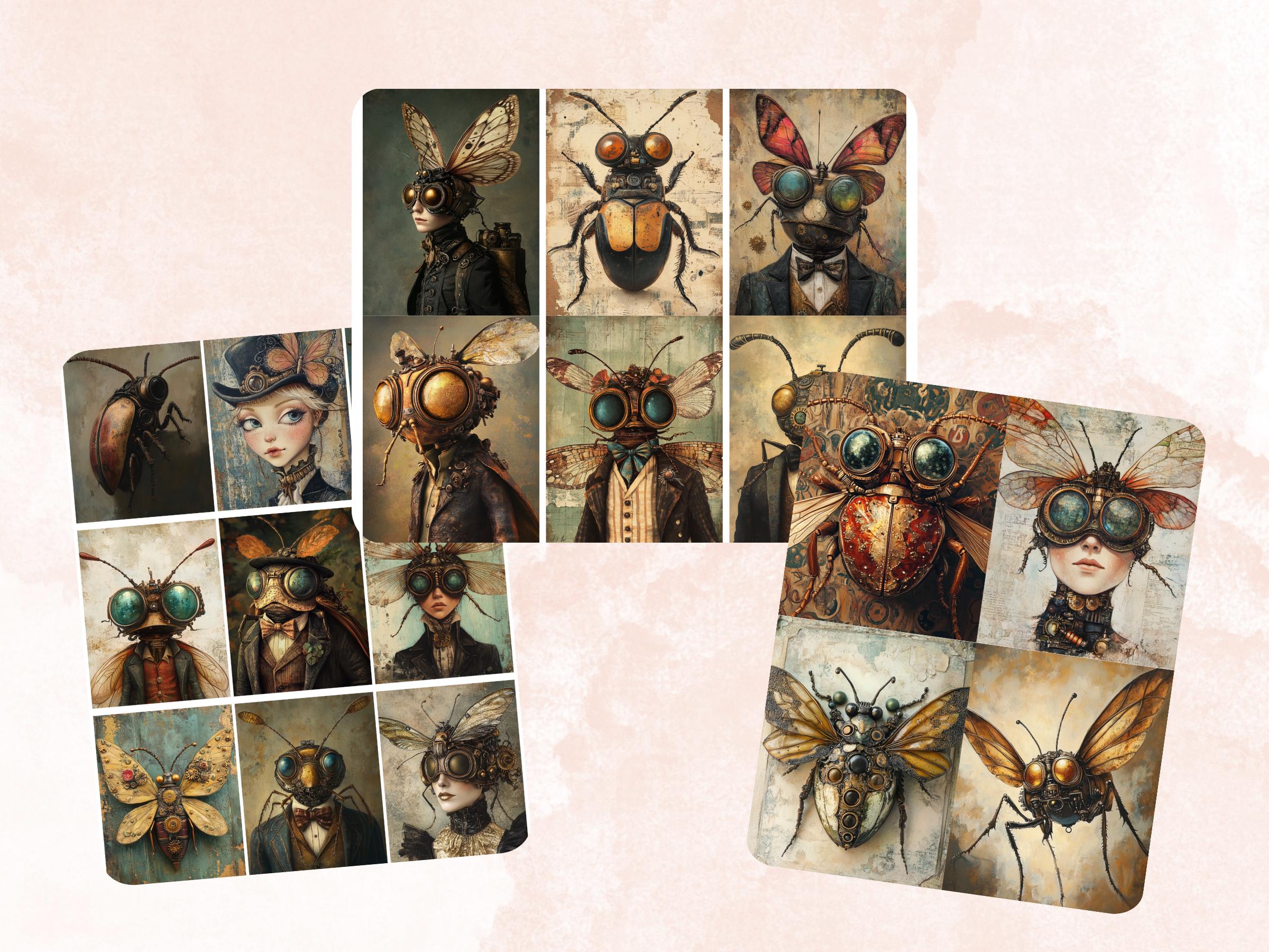 Steampunk Bug Collage Paper, Surreal Steampunk Insect Mixed Media Art, Whimsy Bugs Ephemera Images, Quirky Journal, Specimen Scrapbook Paper