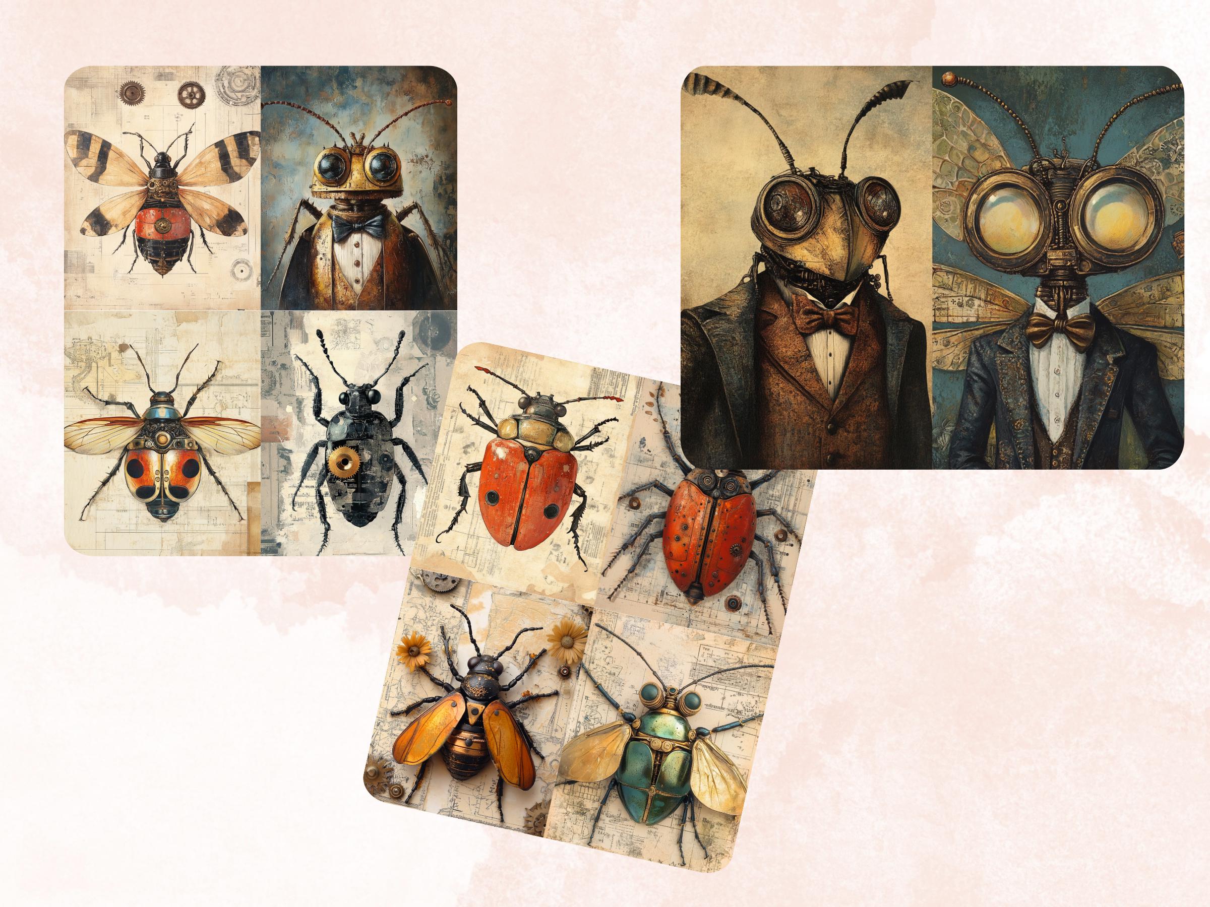 Steampunk Bug Collage Paper, Surreal Steampunk Insect Mixed Media Art, Whimsy Bugs Ephemera Images, Quirky Journal, Specimen Scrapbook Paper