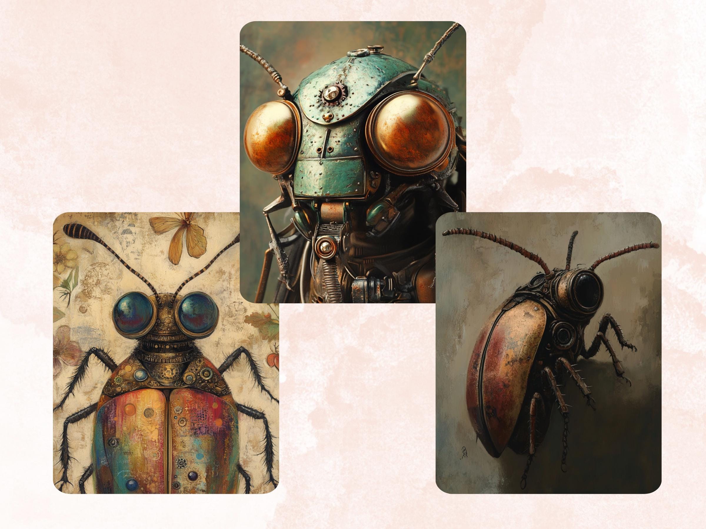 Steampunk Bug Collage Paper, Surreal Steampunk Insect Mixed Media Art, Whimsy Bugs Ephemera Images, Quirky Journal, Specimen Scrapbook Paper