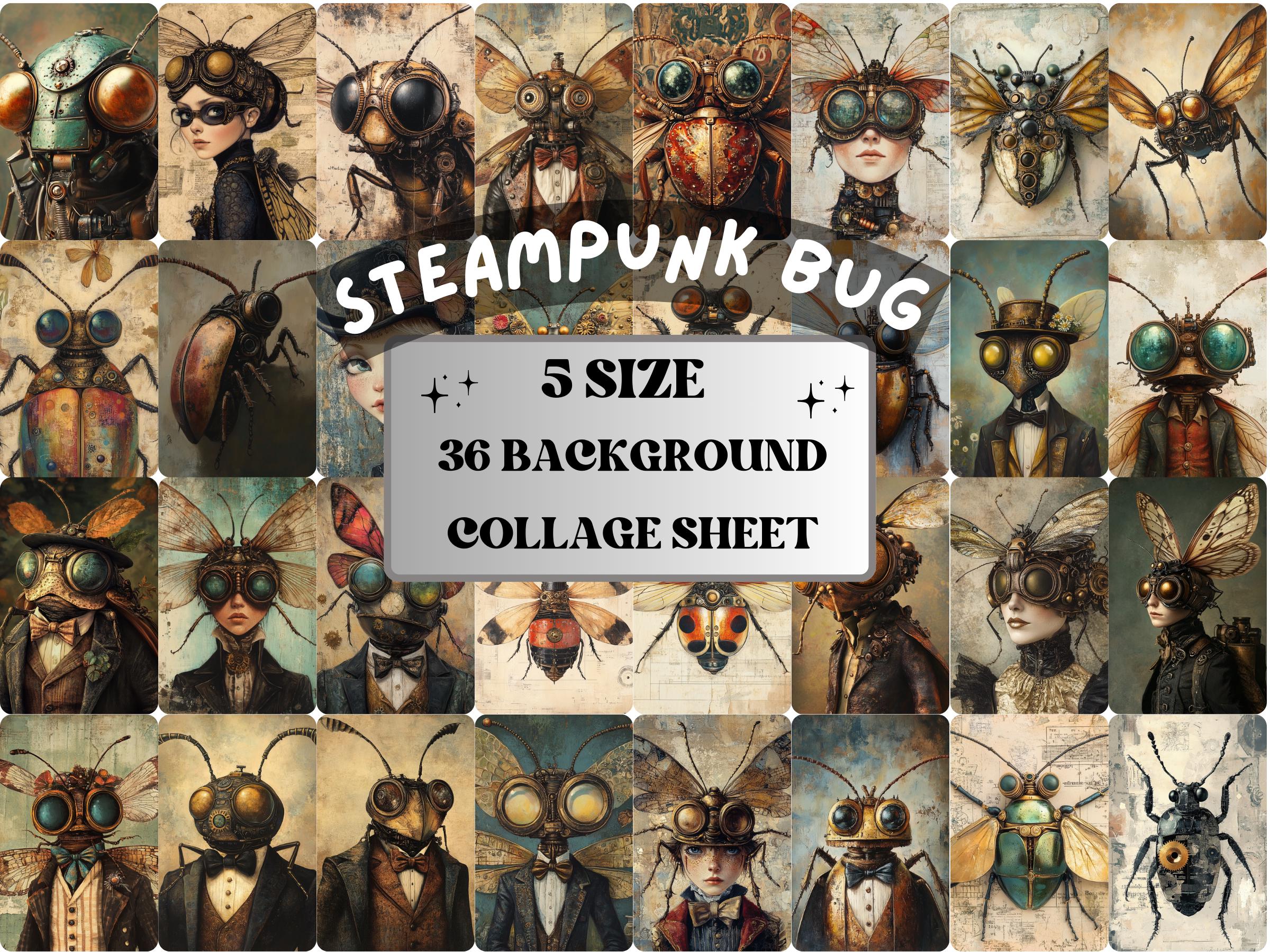 Steampunk Bug Collage Paper, Surreal Steampunk Insect Mixed Media Art, Whimsy Bugs Ephemera Images, Quirky Journal, Specimen Scrapbook Paper