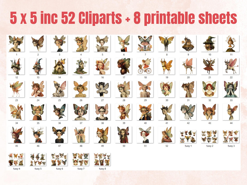 Whimsy Fairy Garden Collage Elements, Whimsical Fairy Fussy Cut, Quirky Secret Garden Clipart, Fairy Junk Journal, Wings Clipart Background