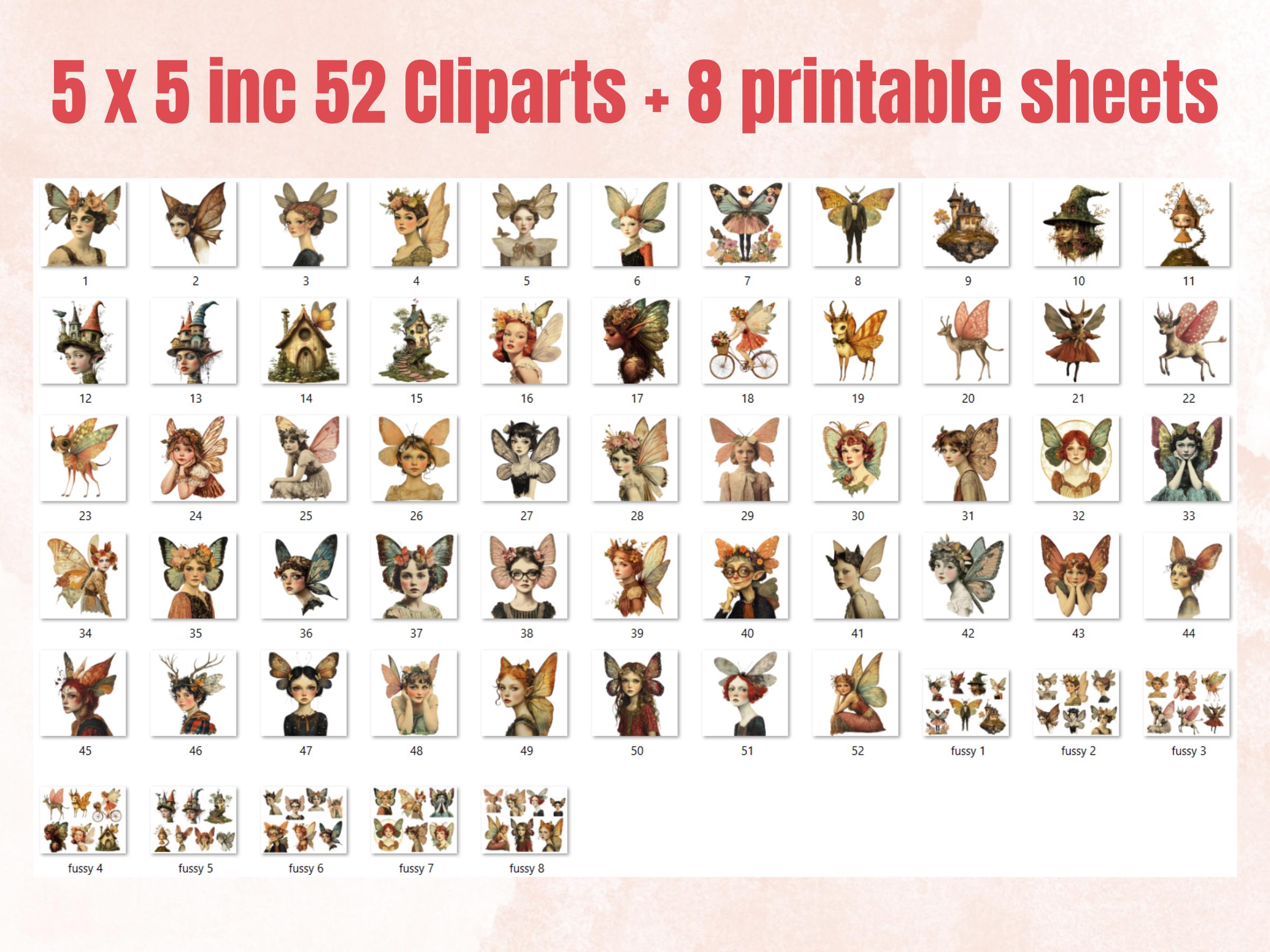 Whimsy Fairy Garden Collage Elements, Whimsical Fairy Fussy Cut, Quirky Secret Garden Clipart, Fairy Junk Journal, Wings Clipart Background