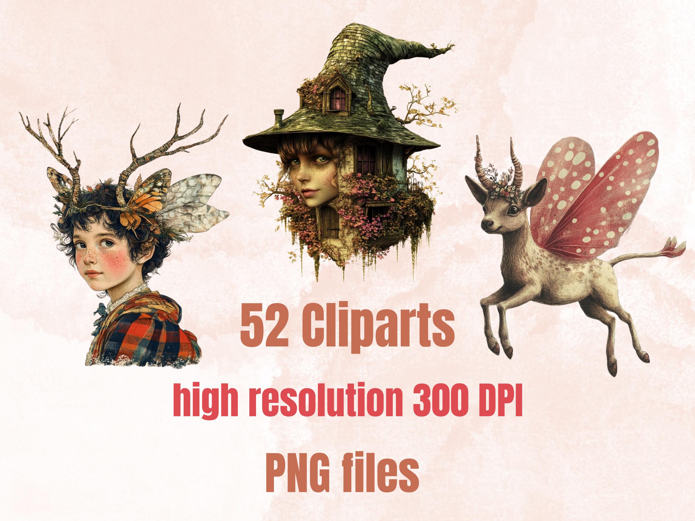 Whimsy Fairy Garden Collage Elements, Whimsical Fairy Fussy Cut, Quirky Secret Garden Clipart, Fairy Junk Journal, Wings Clipart Background