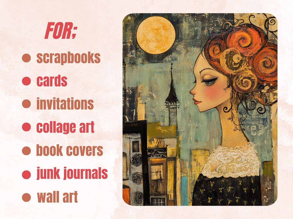 Midnight Alley Collage Paper Kit, Surreal Alleyway Mixed Media Sheet, Whimsical Midnight Ephemera Images, Quirky Journal, Scrapbook Paper