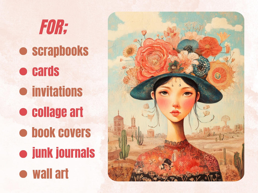 Desert Mirage Collage Paper, Whimsy Surreal Desert Mixed Media Art Sheet, Whimsical Ephemera Images, Pastel Junk Journal, Scrapbook Paper