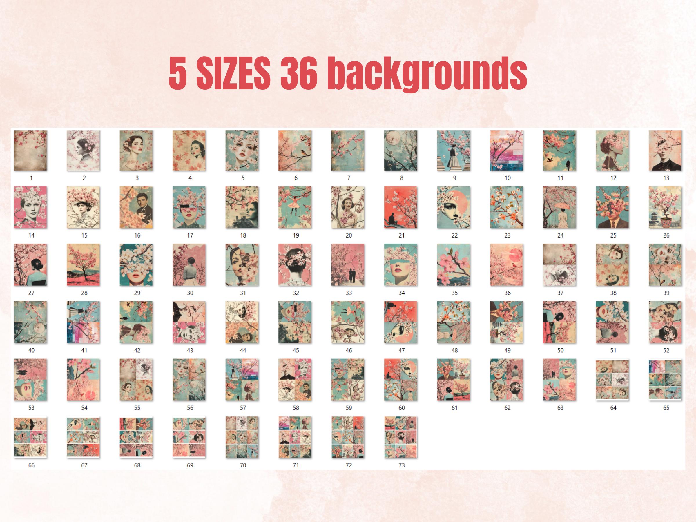 Sakura Whispers Collage Elements, Whimsical Surreal Spring Fussy Cut, Quirky Blooming Clipart, Cherry Blossom Journal, Clipart Background