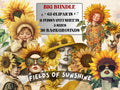 Fields of Sunshine Collage Elements, Whimsical Surreal Spring Fussy Cut, Quirky Sun Blooming Clipart, Sunflower Journal, Clipart Background