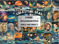 Whimsy Celestial Seas Collage Paper, Vintage Surreal Mixed Media Sheet, Whimsical Sky Ephemera Image, Sea Junk Journal, Scrapbook Paper