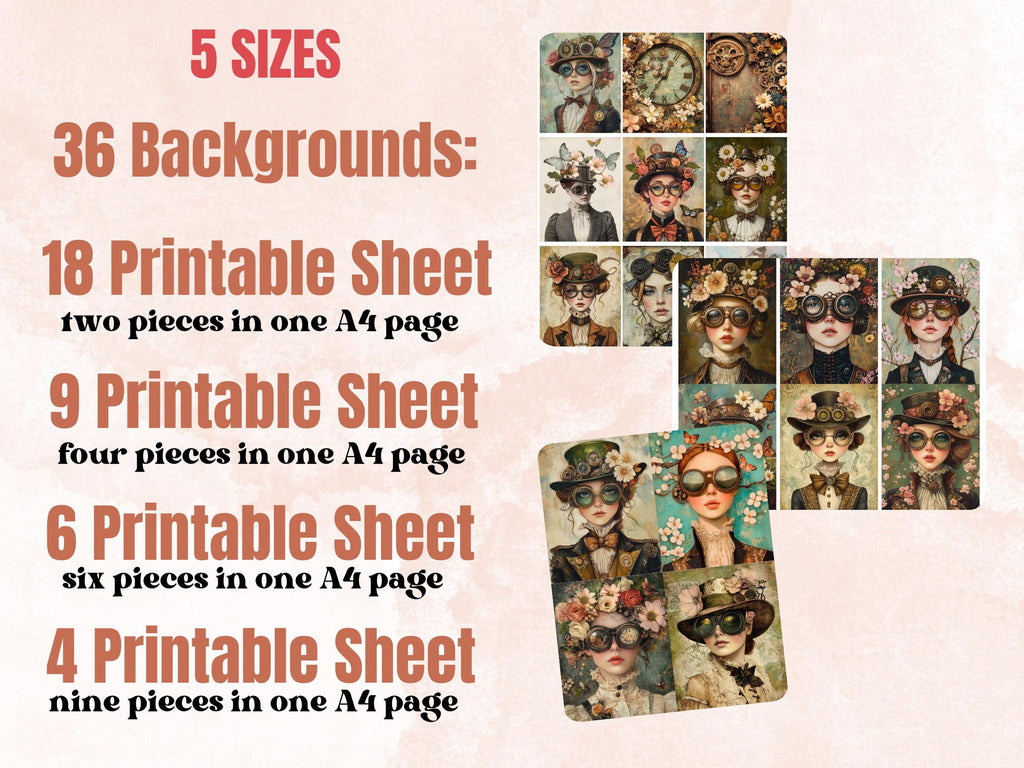 Steampunk Spring Collage Paper, Surreal Steampunk Mixed Media Sheet, Floral Whimsy Ephemera Images, Quirky Journal, Spring Scrapbook Paper