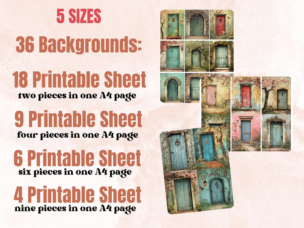 Spring Door Collage Paper, Surreal Spring Mixed Media Sheet, Floral Door Background, Whimsical Ephemera Images, Quirky Journal, Scrapbook