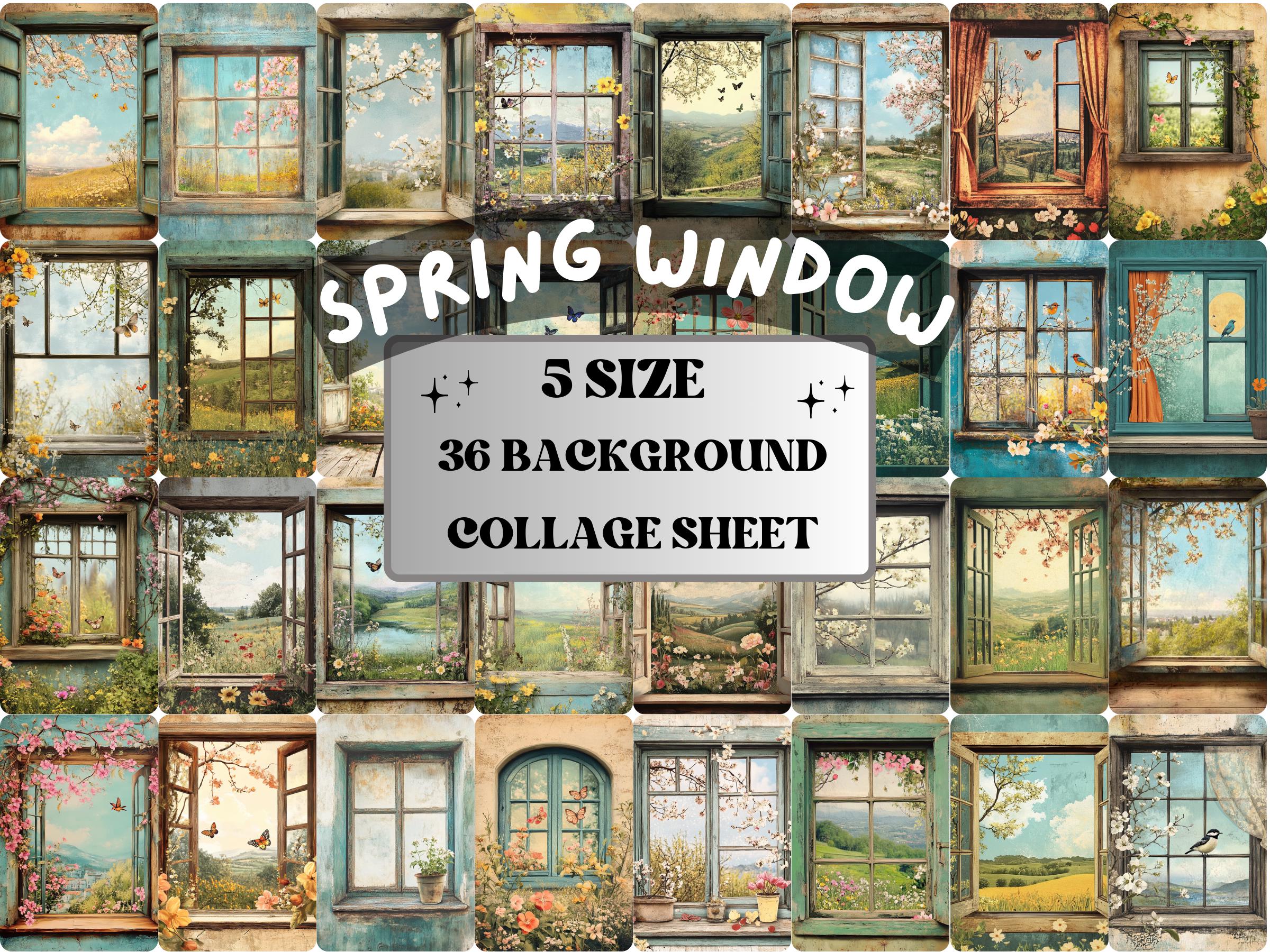 Spring Window Collage Paper, Surreal Spring Mixed Media Art, Floral Window Background, Whimsical Ephemera Images, Quirky Journal, Scrapbook